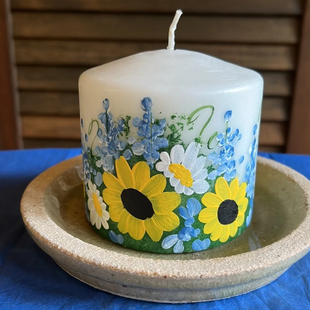 4x4 Hand Painted Blue Bonnets Medley Pillar Candle